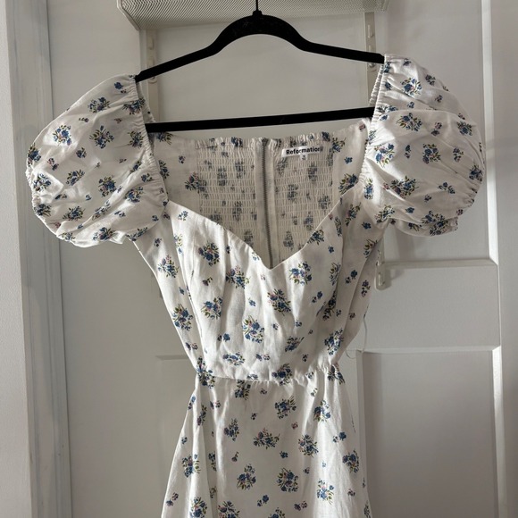 Reformation Emilia Floral Off Shoulder Mini Dress Puff Sleeve Sz 12 Cottagecore - Picture 5 of 7